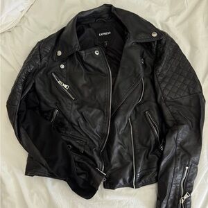 Express Black Leather Jacket XS Petite